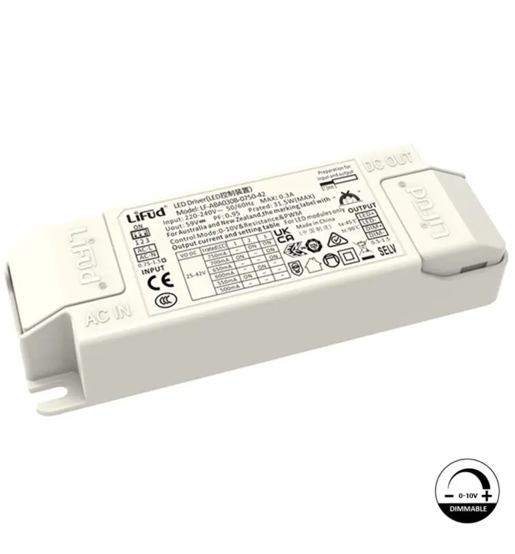 Driver Lifud - Dimable 0-10V - Para luminarias LED de hasta 30W - No Flick - Salida 25-42V DC 500-750mA - Imagen 1