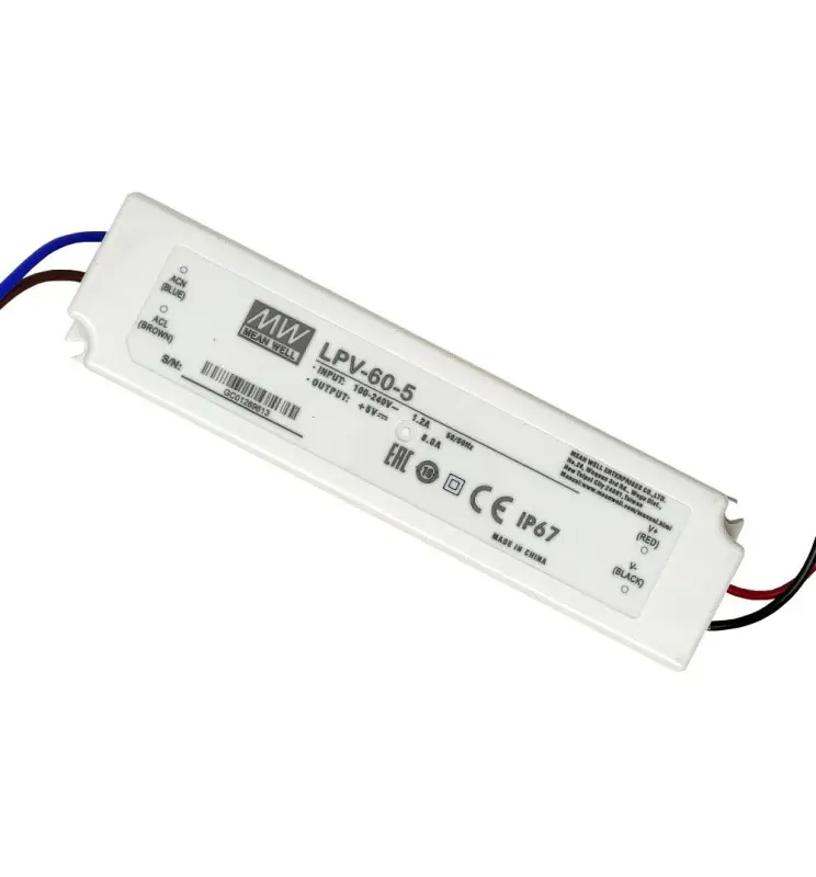 Fuente Alimentación Profesional | 60W | MEAN WELL | Salida 5V DC - 8A | IP67 | TÜV - Imagen 1