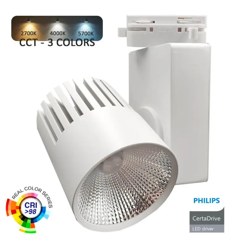 Foco LED 40W UPPSALA Blanco - Philips Certa Drive - 3CCT - Carril Monofásico - CRI+98 - 5 Años Garantía - Imagen 1