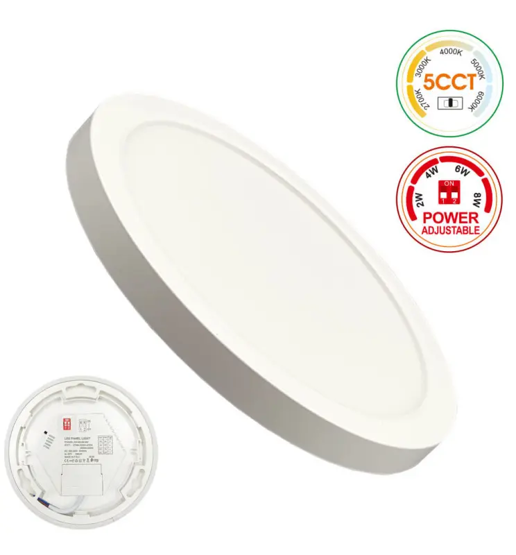 Plafón + Downlight LED - Circular- BONN Blanco -  Potencia Ajustable 8W - 6W - 4W - 2W  - 5CCT - SMD2835 140Lm/W - IP44 - Imagen 1