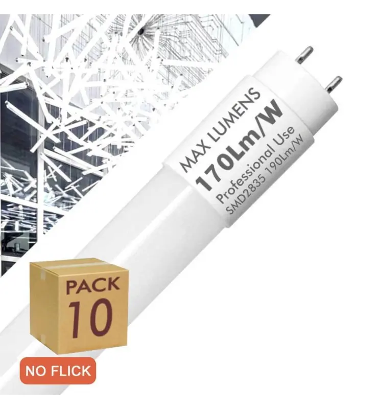 PACK 10 - Tubo LED 20W Cristal 120cm T8 - 170 Lm/W - PRO MAX LUMENS - 3400Lm - NO FLICK - Imagen 1