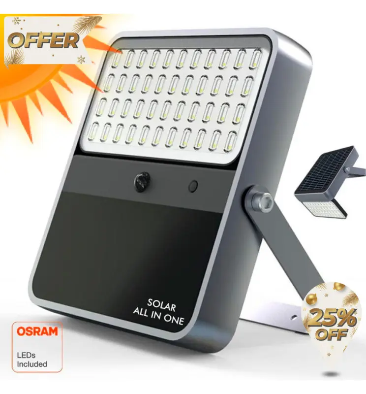 Foco Proyector Exterior SOLAR Profesional LED 100W - OSRAM CHIP - 5700K - ALL IN ONE - Imagen 1