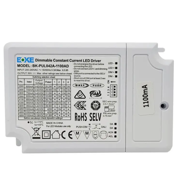 Driver Regulable  DALI 2 - PUSH - 25W - 42W  BOKE | 3v-42v | 600mA-1100mA | IP20 - Imagen 1