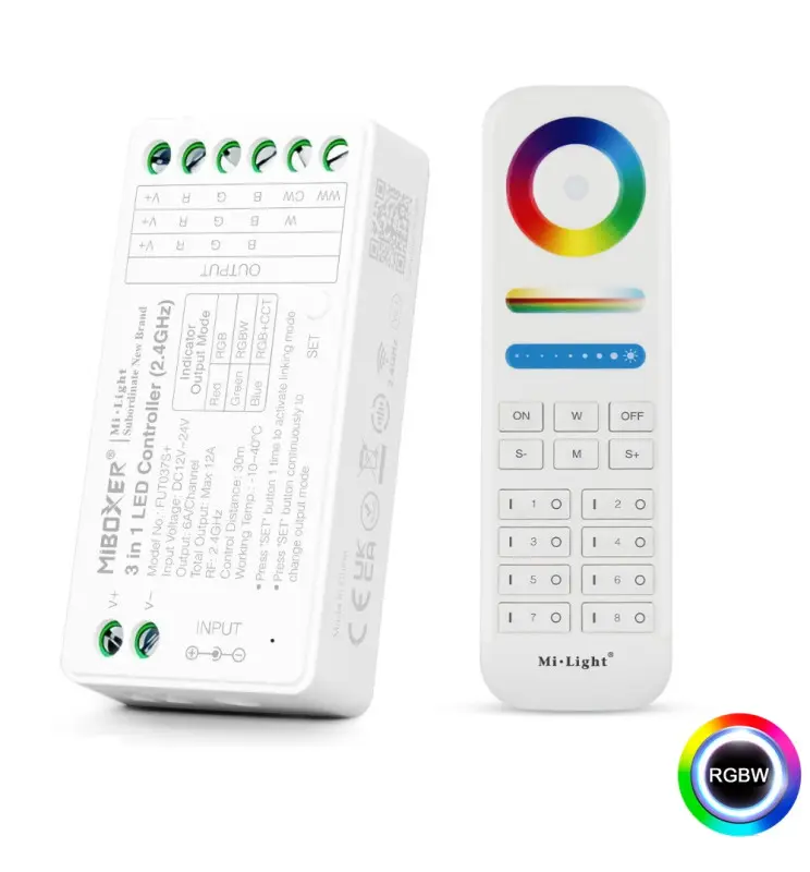 Pack Controladora LED 3 en1 | RGB + RGBW + RGBCCT | 12-24V + Control remoto 8 Zonas | 2,4GHz - Imagen 1