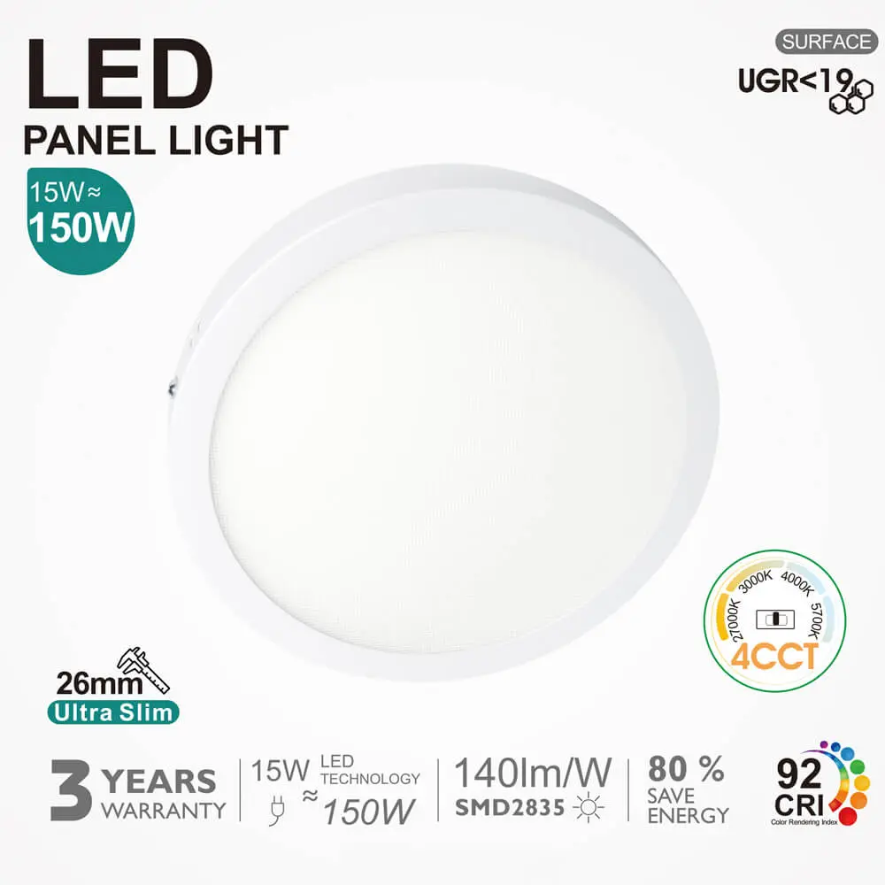 Plafón LED Superficie Circular 15W | 4CCT | UGR19 |SMD2835 140Lm/W | CRI92 - Imagen 1