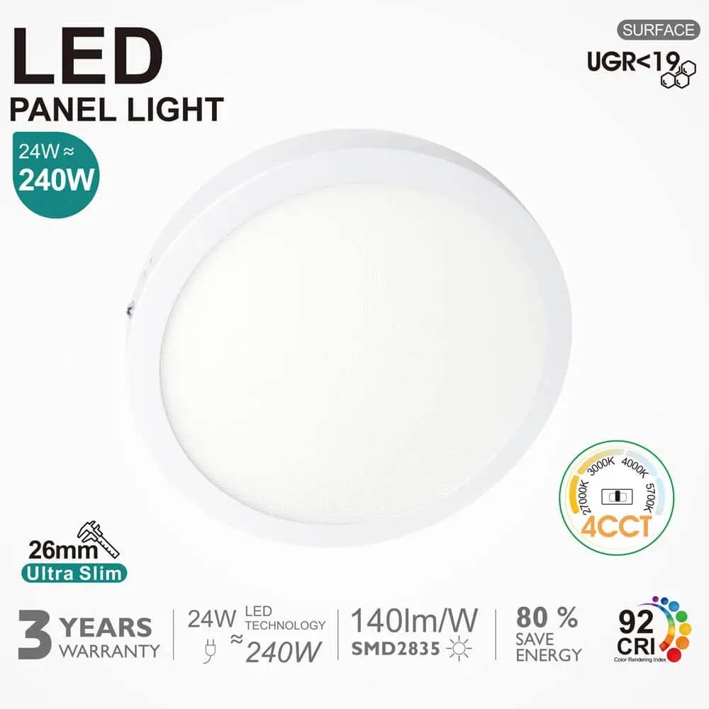 Plafón LED Superficie Circular 24W | 4CCT | UGR19 |SMD2835 140Lm/W | CRI92 - Imagen 1