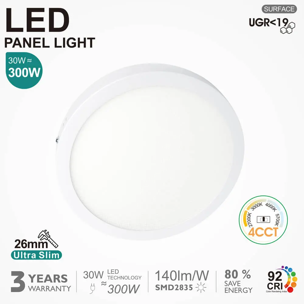 Plafón LED Superficie Circular 30W | 4CCT | UGR19 |SMD2835 140Lm/W | CRI92 - Imagen 1