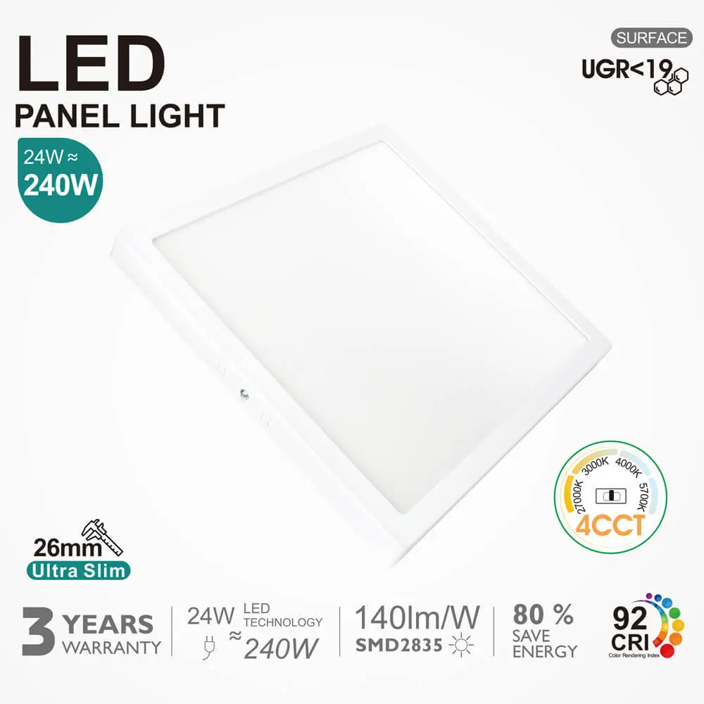 Plafón LED Superficie Cuadrado 24W | 4CCT | UGR19 |SMD2835 140Lm/W | CRI92 - Imagen 1