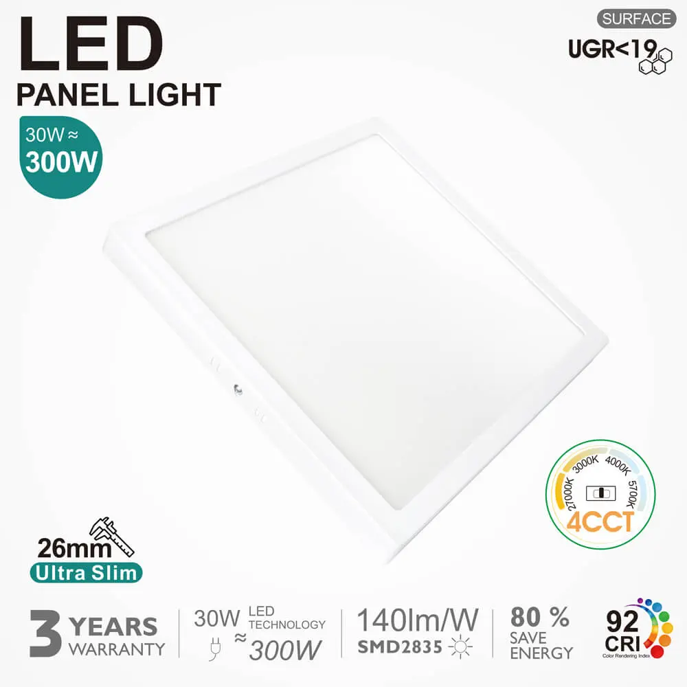 Plafón LED Superficie Cuadrado 30W | 4CCT | UGR19 |SMD2835 140Lm/W | CRI92 - Imagen 1
