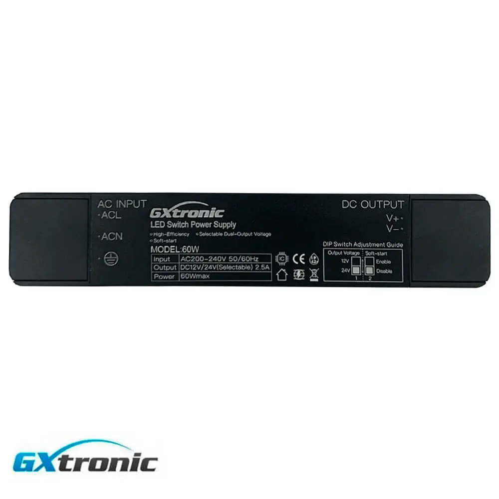Fuente de Alimentación Slim GXtronic 60W | Salida Dual Seleccionable 12V/24VDC | IP42 | 2,5A - Imagen 1