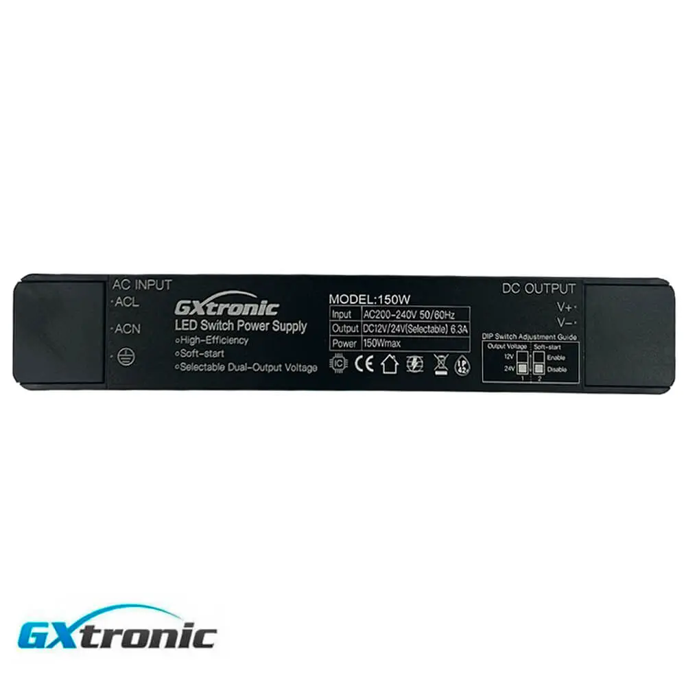 Fuente de Alimentación Slim GXtronic 150W | Salida Dual Seleccionable 12V/24VDC | IP42 | 6,3A - Imagen 1