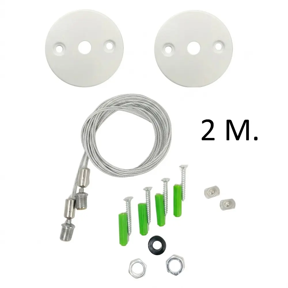 Kit Colgante Universal Cable Acero de 2m Florón Blanco | 2 unidades - Imagen 1