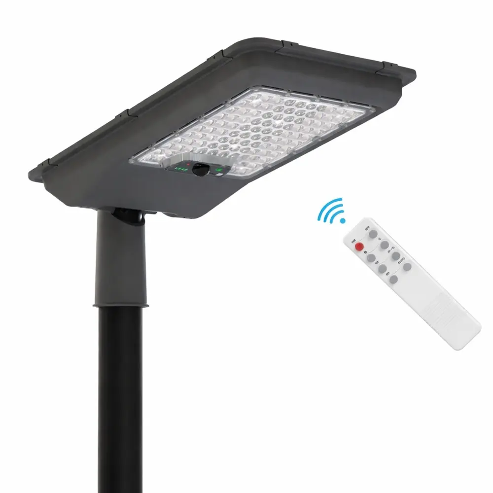 Kit Poste Aluminio 2,5metros + Farola LED Solar EcoSun 240 4800Lm | Sensor PIR + Control Remoto | 6500K  - Imagen 1