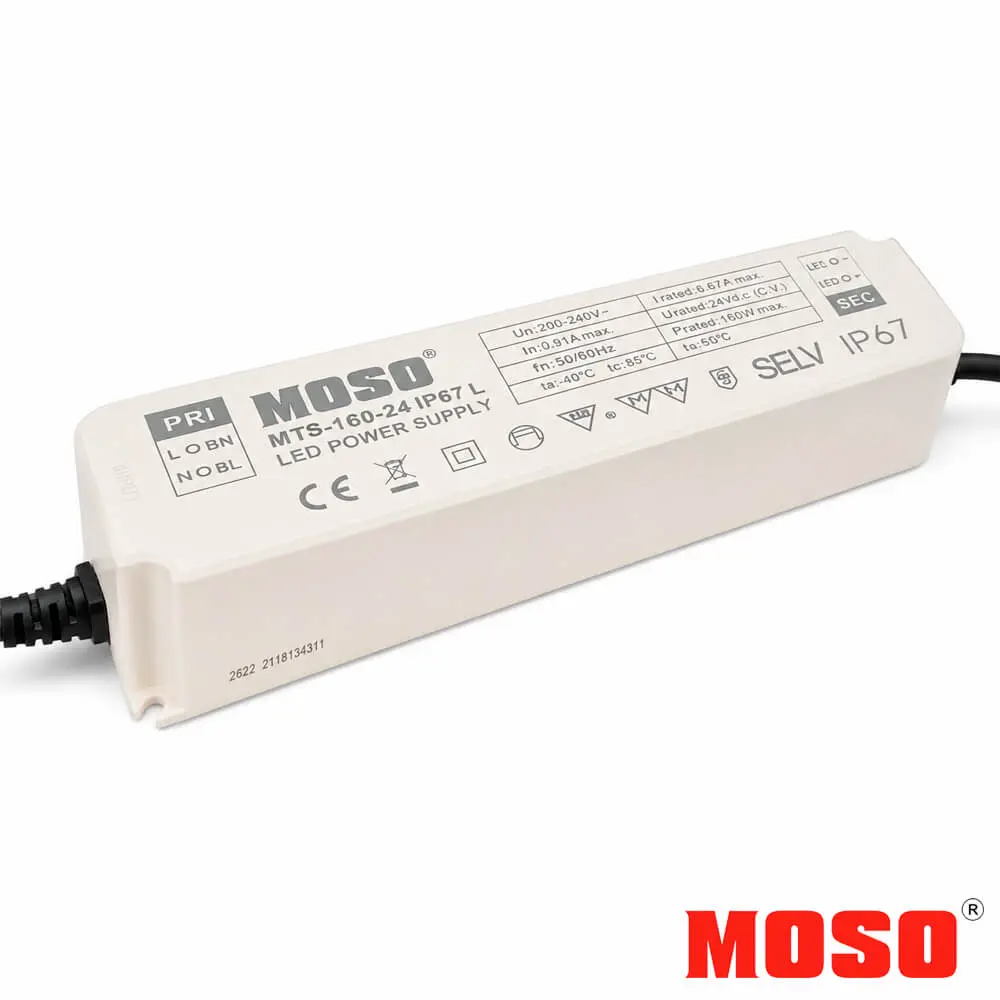 Fuente de alimentación LED MOSO 24VDC 160W IP67 voltaje constante Serie MTS | No Flicker - Imagen 1