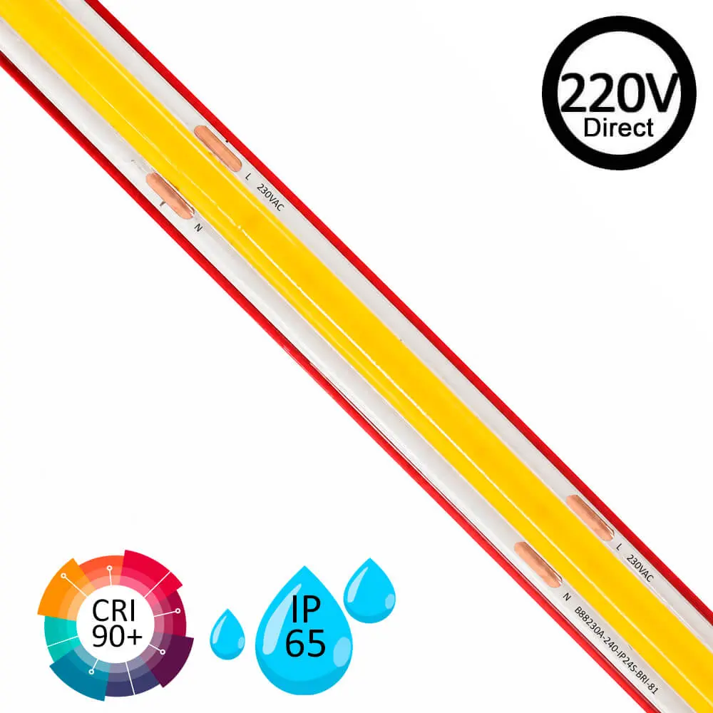 Tira LED COB 220V 240 LED/m 10W/m 50m CRI90 IP65 1200 lm/m Corte cada 10cm - Imagen 1