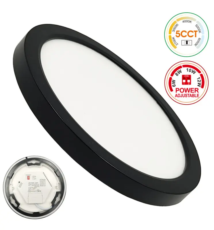 Plafón + Downlight LED - Circular- BONN Negro -  Potencia Ajustable 12W - 10W - 8W - 6W - 5CCT - SMD2835 140Lm/W - IP44 - Imagen 1