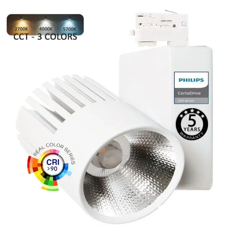 Foco LED 40W UPPSALA Blanco - Philips Certa Drive - 3CCT - Carril Trifásico - CRI+98 - 5 Años Garantía - Imagen 1
