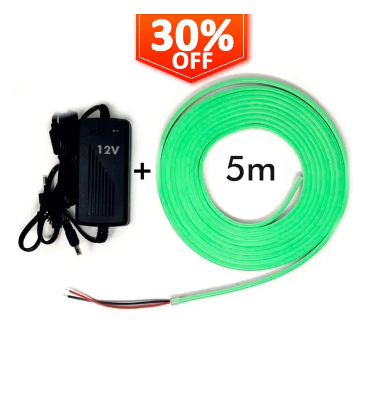 Pack Tira Neón Verde LED 6mm 12V + Fuente de Alimentación - Imagen 1