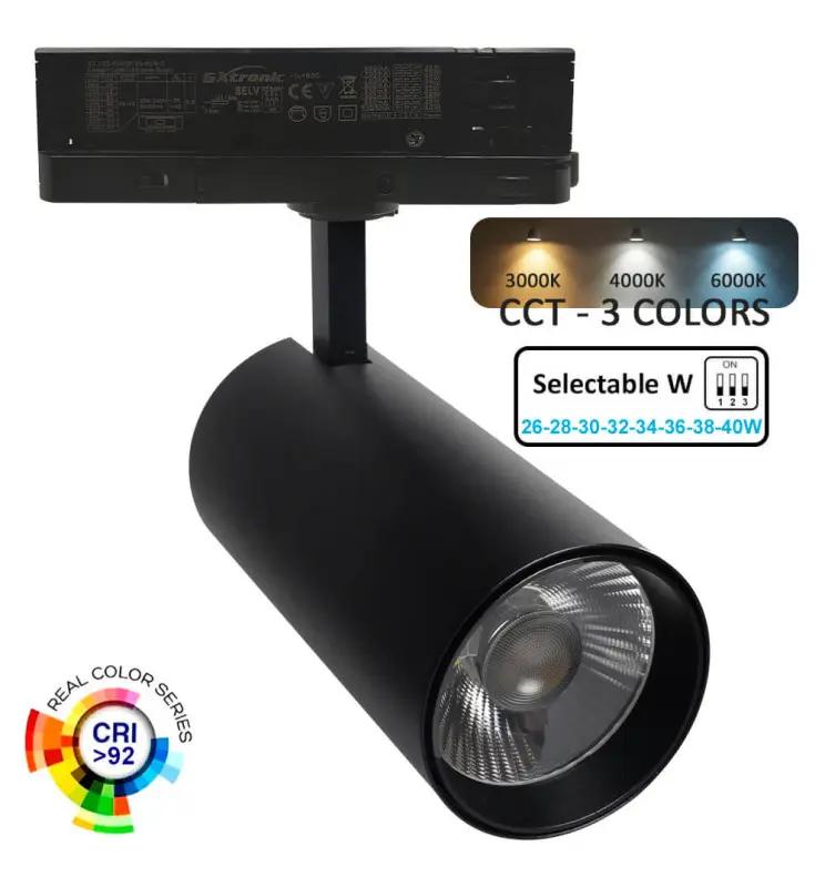 Foco LED 40W - 26W NEW MAYA Negro Carril TRIFÁSICO - CCT - CRI+92 - UGR13 - HIGH LUMEN - Imagen 1