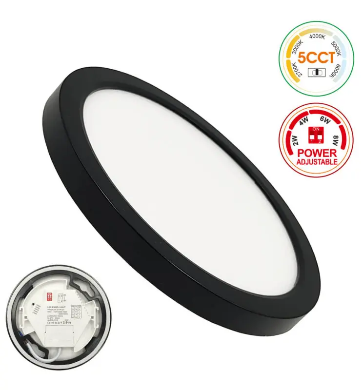 Plafón + Downlight LED - Circular- BONN Negro -  Potencia Ajustable 8W - 6W - 4W - 2W  - 5CCT - SMD2835 140Lm/W - IP44 - Imagen 1