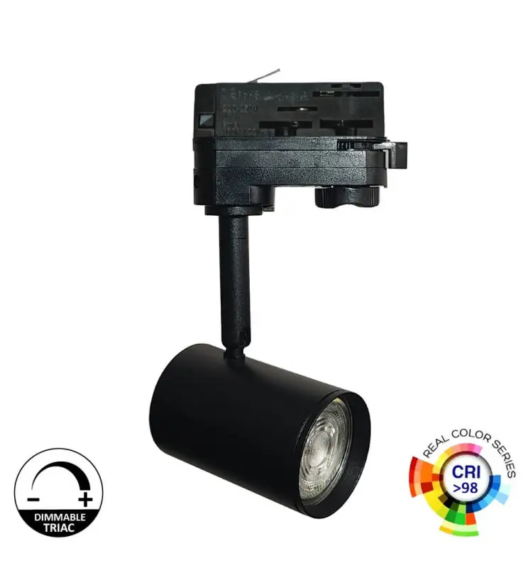 Foco Carril LED 8W Trifásico - NEGRO - Dimable Triac - 24º - HIGH LUMEN 150Lm/W - CRI+98 - Imagen 1