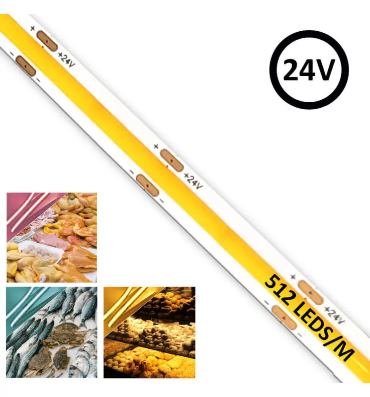 Tira LED COB 24V | 512 LED/m | 5m | FLIP CHIP | 1650Lm |11W/M | CRI90 | IP20 | ESPECIAL PARA ALIMENTACION - Imagen 1
