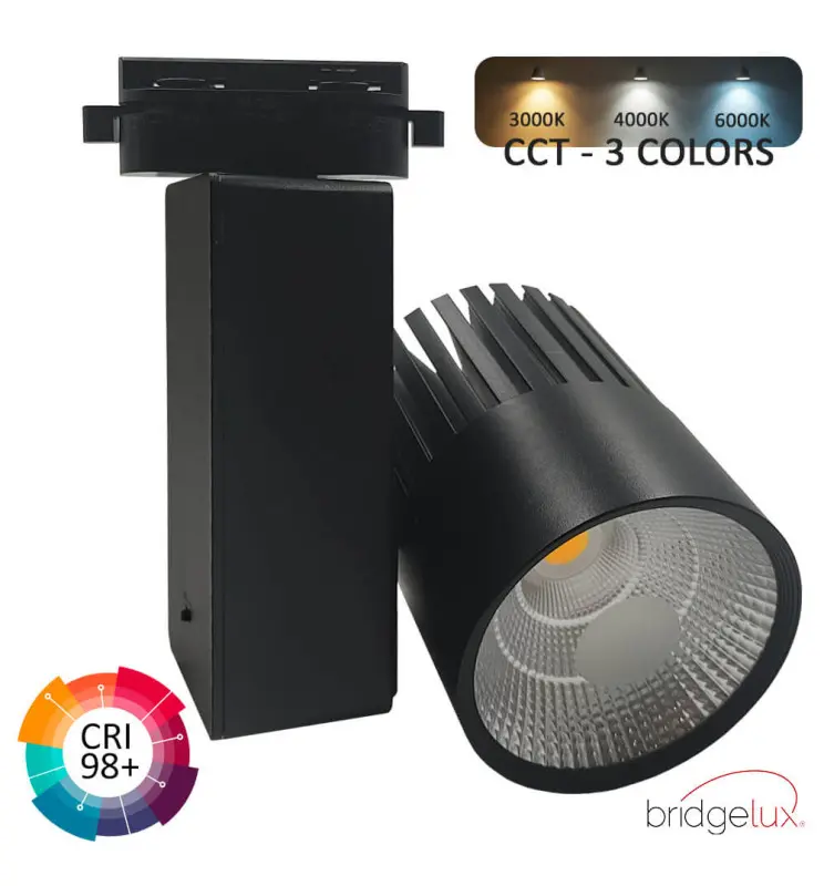 Foco LED 40W GRAZ Negro BRIDGELUX Chip Carril Monofásico CRI +98 - CCT - Imagen 1