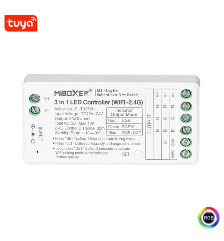 Controladora LED WiFi 3 en 1 RGB + RGBW + RGBCCT - RF 2,4 GHz - 12-24V - Imagen 1