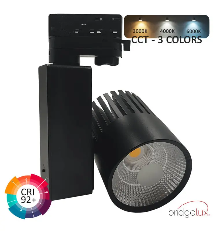 Foco LED 40W GRAZ Negro BRIDGELUX Chip Carril TRIFÁSICO CRI+92 - 3CCT - Imagen 1