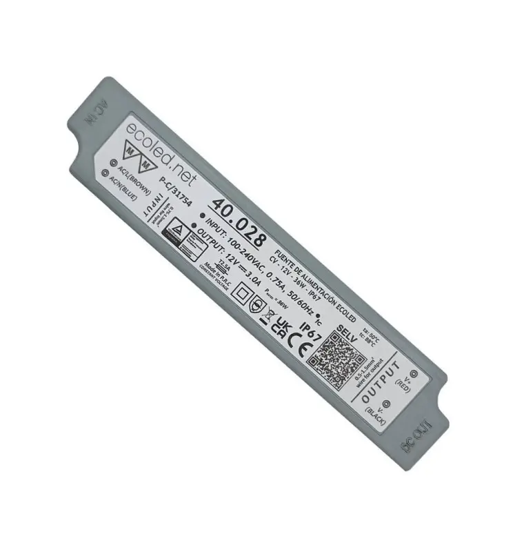 Fuente Alimentación PROFESIONAL 12V 36W - ECOLED - IP67 - TÜV - Imagen 1