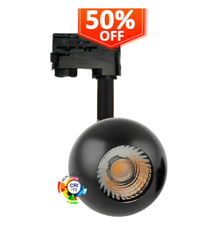 Foco LED 10W FENIX Cromado Negro Carril Trifásico CRI+93 - Imagen 1