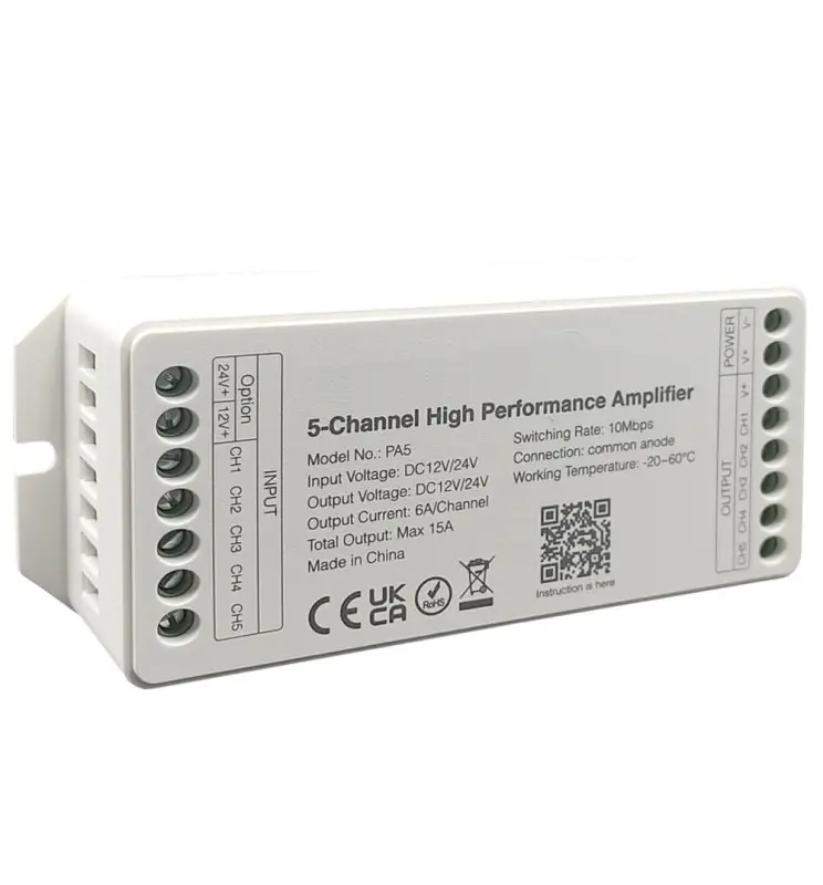 Amplificador de Señal LED 5 Canales para Tiras Monocolor, CCT, RGB y RGB+CCT - Imagen 1