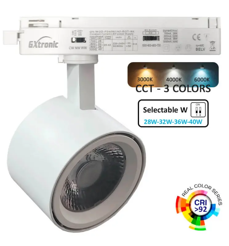 Foco LED 40W - 28W ODENSE Blanco  Carril Monofásico - CCT - CRI+92 - UGR13 - 24º - Imagen 1