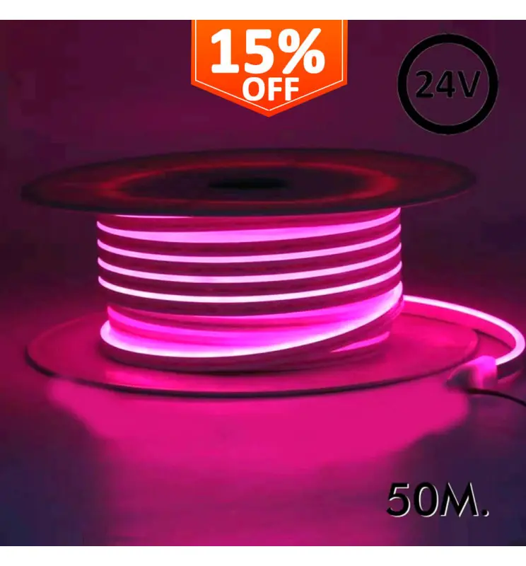 Neón LED Flexible 24V - 13W/m - Bobina 50m - 6x12mm - Rosa - Imagen 1