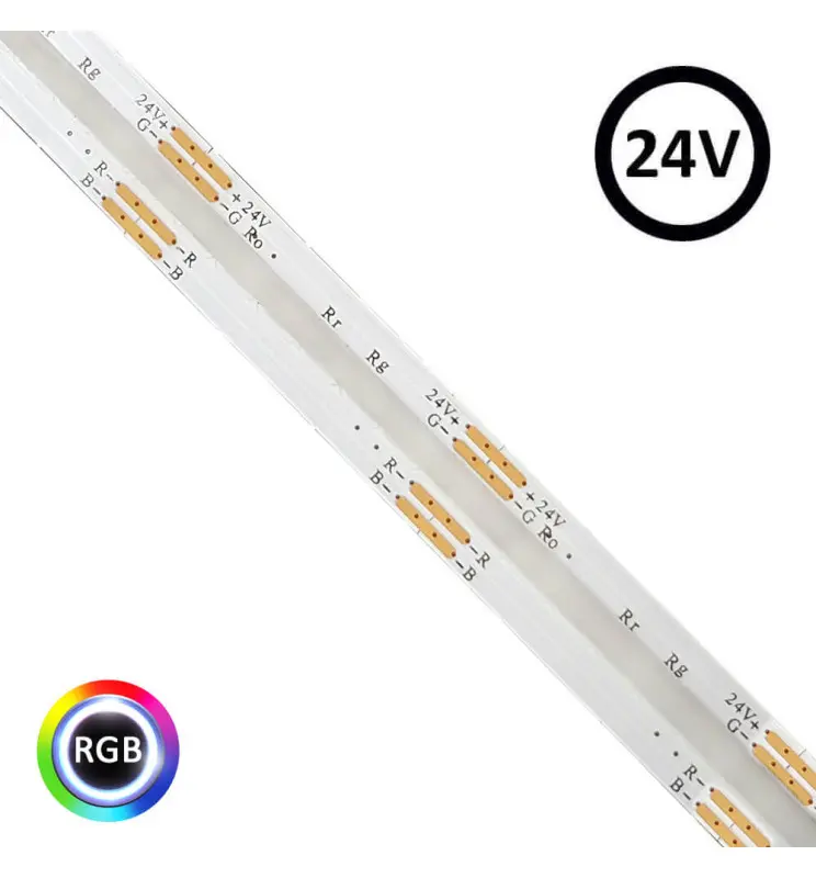 Tira LED 24V RGB | COB | 5m | 672LED/m | 15W/M | IP20 | Corte 3,3cm - Imagen 1