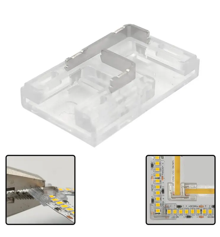 Pack 10 Conector Transparente para unión L tiras LED COB + SMD - 8mm - 10mm - IP20 - Imagen 1