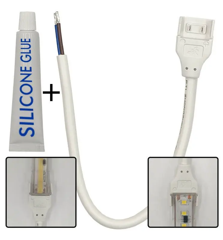 KIT Pegamento de Silicona + Cable conector para Tiras LED COB + SMD - 10mm - 12mm - IP65 - Imagen 1