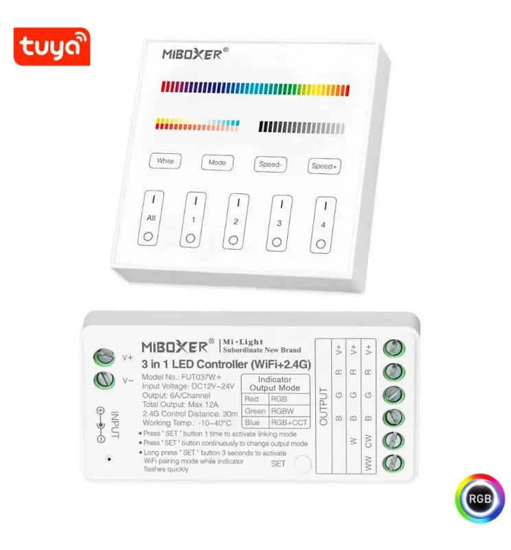Pack Controladora LED WiFi 3 en 1 RGB + RGBW + RGBCCT - 12-24V + Panel control remoto - 2,4GHz - Imagen 1