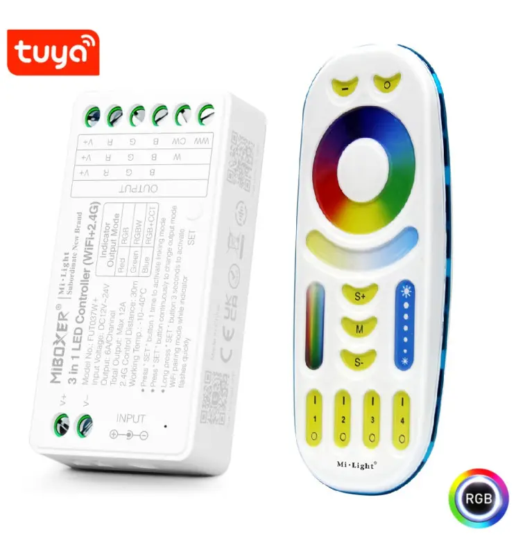 Pack Controladora LED WiFi 3 en 1 RGB + RGBW + RGBCCT - 12-24V + Control remoto - 2,4GHz - Imagen 1