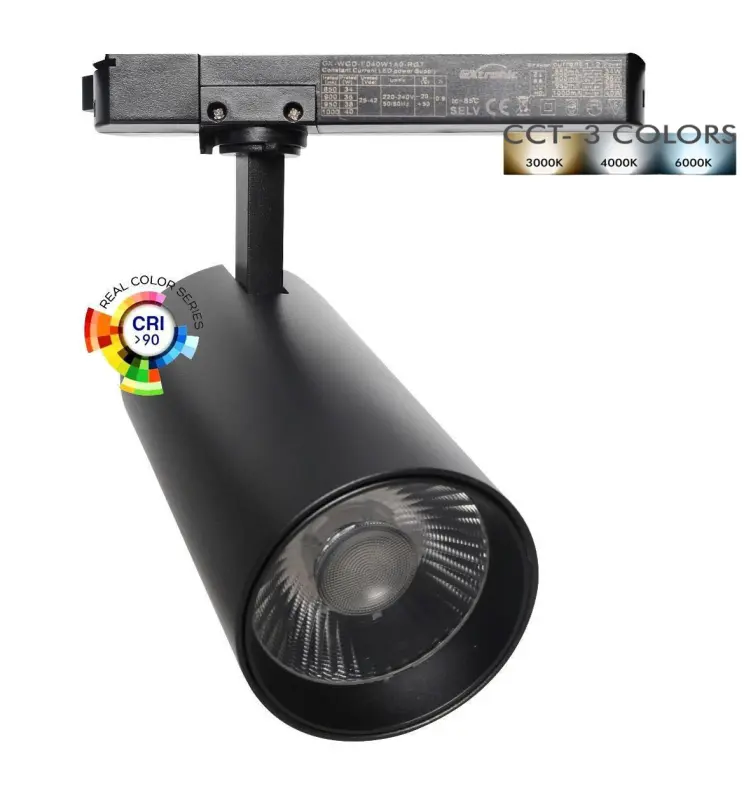Foco LED 40W - 34W NEW MAYA Negro Carril Monofásico - CCT - CRI+92 - UGR13 - 120Lm/W - Imagen 1