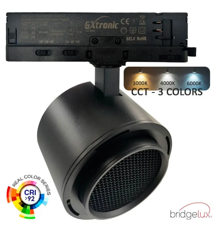 Foco LED 40W-30W Trifásico - ROMA Negro - Driver GXtronic - Óptica Regulable 24º-60º - UGR13 - CCT - Imagen 1