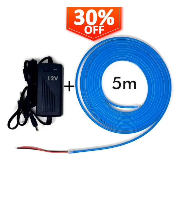 Pack Tira Neón Azul LED 6mm 12V + Fuente de Alimentación - Imagen 1