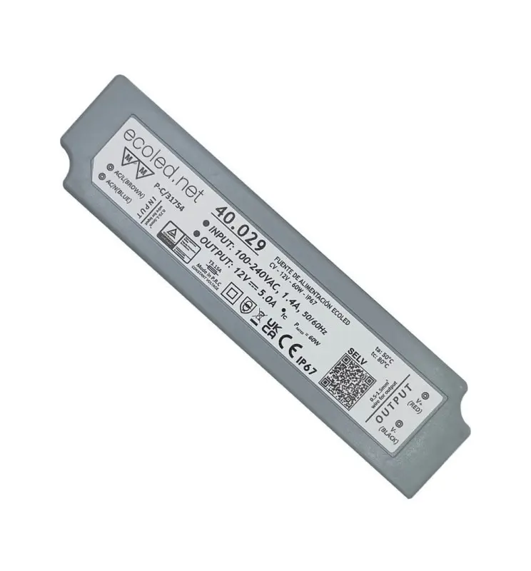 Fuente Alimentación PROFESIONAL 12V 60W - ECOLED - IP67 - TÜV - Imagen 1