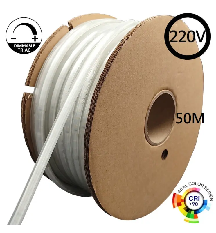 Tira LED con Cable Rectificador - 220V  | 120LED/m | 50m | SMD 2835 | 800Lm | 8W/M | CRI90 | IP65 - Imagen 1