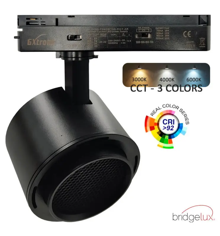 Foco LED 40W-28W Monofásico - ROMA Negro - Driver GXtronic - Óptica Regulable 24º-60º - UGR13 - CCT - Imagen 1