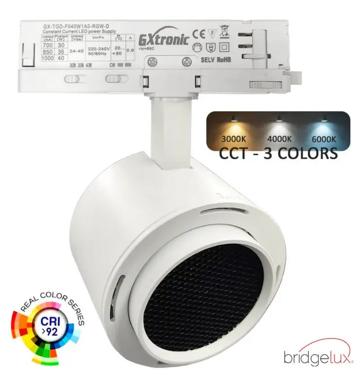 Foco LED 40W-30W Trifásico - ROMA Blanco - Driver GXtronic - Óptica Regulable 24º-60º - UGR13 - CCT - Imagen 1