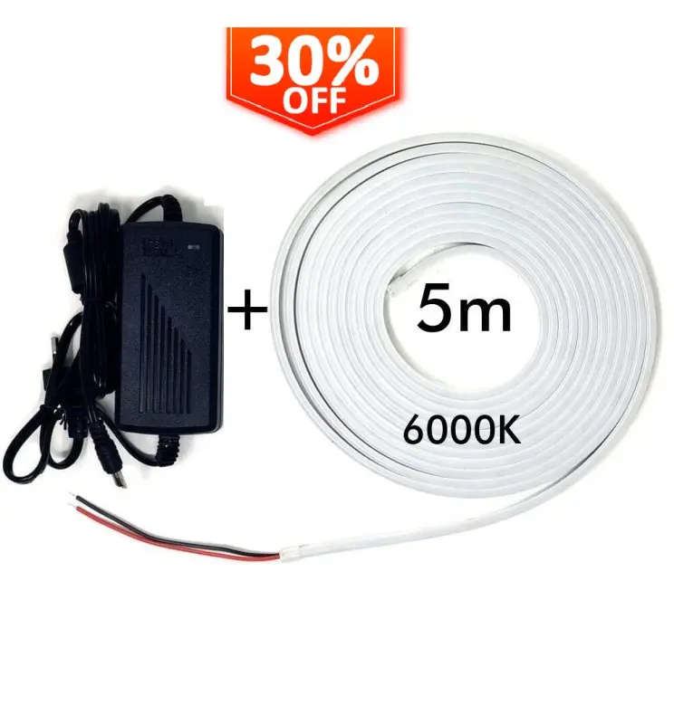 Pack Tira Neón 6000K LED 6mm 12V + Fuente de Alimentación - Imagen 1