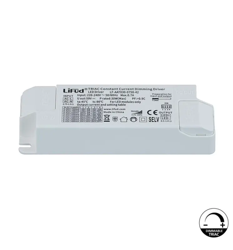 Driver Lifud - Dimable TRIAC - Para luminarias LED de hasta 30W - No Flick - Salida 9-42V DC 400-750mA - Imagen 1