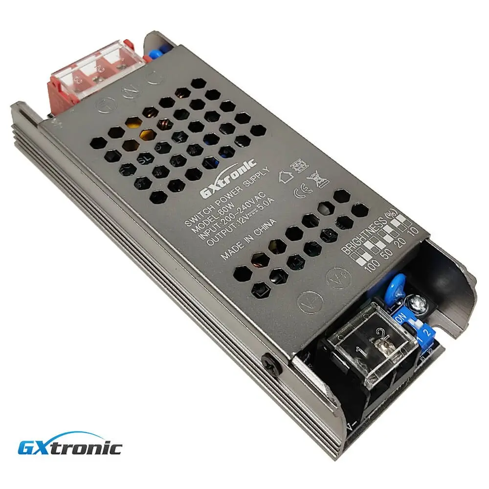 Fuente Alimentación 12V 60W 5A - Aluminio IP20 - GXtronic