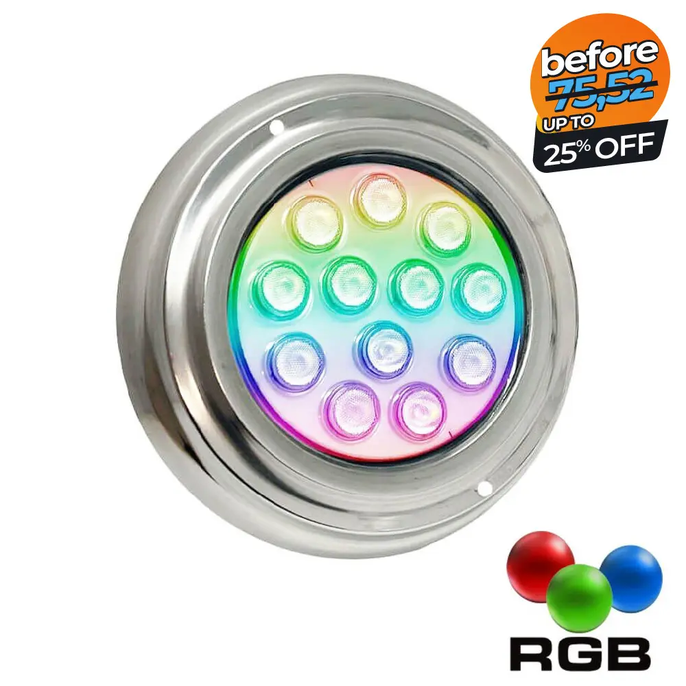 Lámpara LED RGB Sumergible 12W - DC12V - IP68 - Acero Inoxidable 316